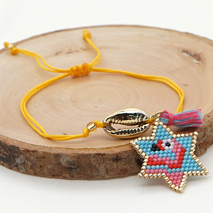 Женские браслеты-плетения с геометрическим узором «звезда из бисера Миюки» в богемном этническом стиле с подвеской в виде фламинго