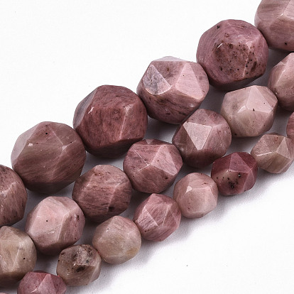 Natural Rhodochrosite Beads Strands, Star Cut Round Beads, Faceted