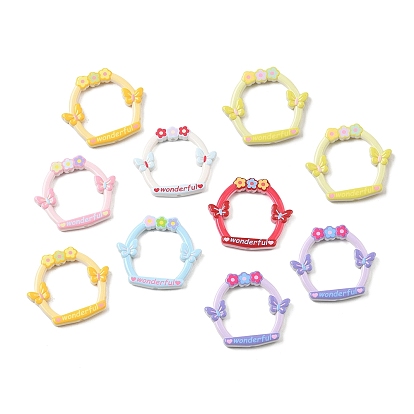 Printed Opaque Acrylic Frame Beads, Flower & Butterfly