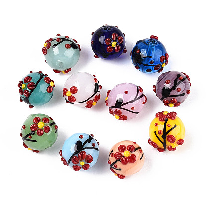 Эмалевые бусины ручной работы в технике лэмпворк, круглая с цветком