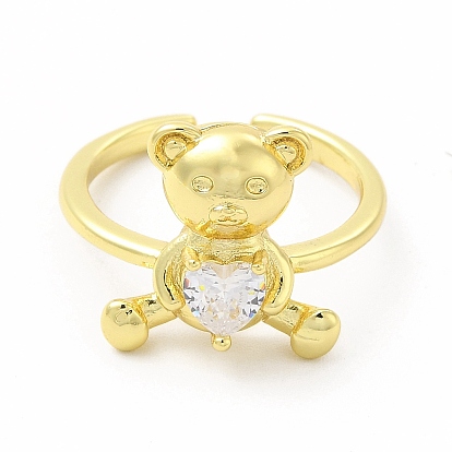 Стеклянный медвежонок с кольцом-манжетой в форме сердца, золотые латунные украшения для женщин