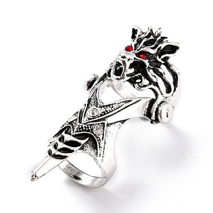Alloy Rhinestones Finger Rings for Men, Wide Band Rings, Dragon, Antique Silver