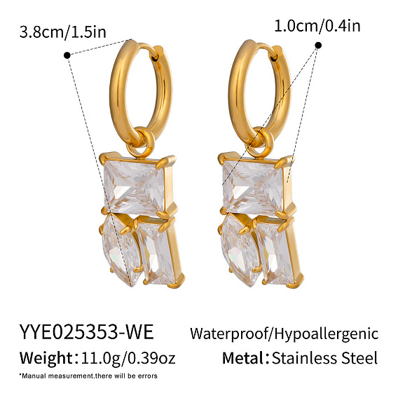 Серьги из 304 нержавеющей стали, с четким кубического циркония, реальный 18 k позолоченный