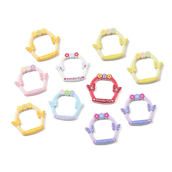 Printed Opaque Acrylic Frame Beads, Flower & Butterfly
