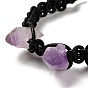 Natural Amethyst Nugget Braided Beaded Bracelet with Leather Rope