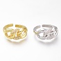 Adjustable Brass Micro Pave Clear Cubic Zirconia Cuff Rings, Open Rings, Long-Lasting Plated, Curb Chain Shape