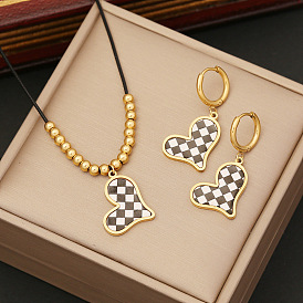 Fashionable Black and White Mosaic Heart Necklace Set with Stainless Steel Pendant (N1057)