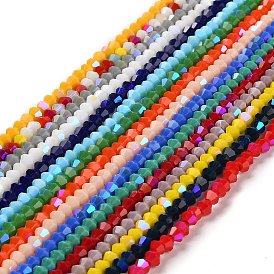 Opaque Solid Color Electroplate Glass Beads Strands, AB Color Plated, Faceted, Bicone