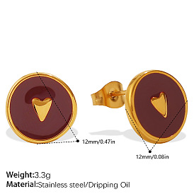 304 Серьги-гвоздики из нержавеющей стали и ракушек, с эмалью, плоско-круглые, реальный 18 k позолоченный