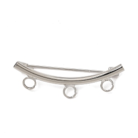 Brass Curved Tube Safety Pins Findings, with 3 Iron Loops