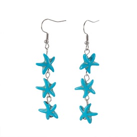 Synthetic Turquoise Beads Dangle Earrings, with Iron Finding and Stainless Steel Earring Hooks, Star