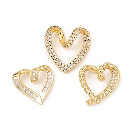 Латунь микро проложить кубического циркония соединительные кольца, золотые, Twisted Heart