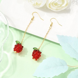 Серьги-кисточки ручной работы в технике лэмпворк, винограды, с прозрачным акрилом и латунью