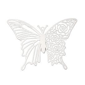 304 из нержавеющей стали большие кулоны, бабочка с подвесками в виде роз, гравированные металлические украшения