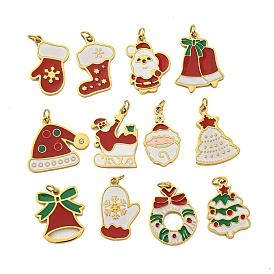 Christmas Theme Ion Plating(IP) 304 Stainless Steel Pendants, with Enamel and Jump Ring, Golden, Christmas Socking/Tree/Hat/Gloves/Bell