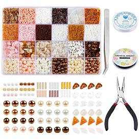 DIY Beads Jewelry Kits, with Glass Pearl Beads, Gemstone Beads, Elastic Crystal Thread, Carbon Steel Needle Nose Pliers