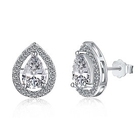 S925 серьги-гвоздики из стерлингового серебра с прозрачным кубическим цирконием, слеза