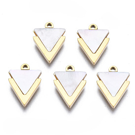 316 Surgical Stainless Steel Charms, with Shell, Real 14K Gold Plated, Triangle