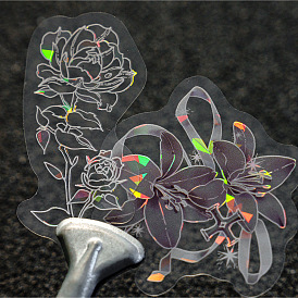 30Pcs Laser Floral PET Self-Adhesive Stickers, Flower Waterproof Decals for DIY Scrapbooking