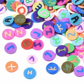 Handmade Polymer Clay Cabochons, Fashion Nail Art Decoration Accessories, Flat Round with Letter