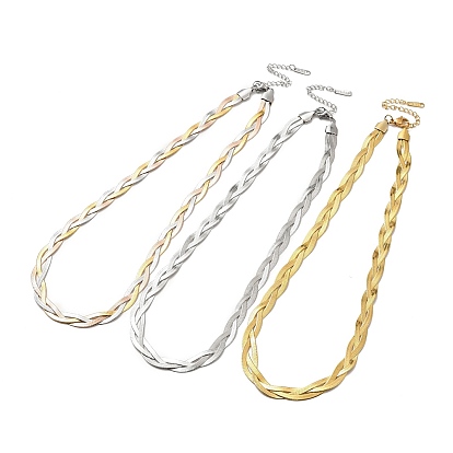 201 Stainless Steel Interlocking Triple Herringbone Chain Necklace for Men Women