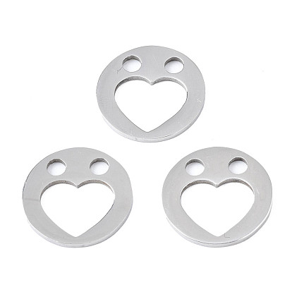 201 Stainless Steel Charms, Laser Cut, Flat Round with Heart