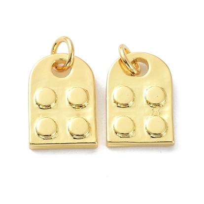 Eco-Friendly Brass Building Blocks Charms, Long-Lasting Plated, with Jump Ring, Half Oval