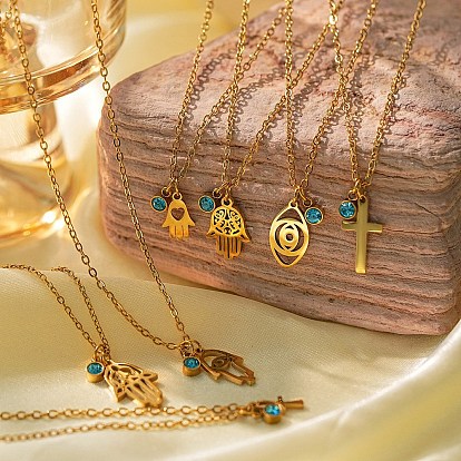 Ожерелья из нержавеющей стали с индиголитовыми стразами для женщин, золотые