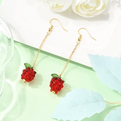 Серьги-кисточки ручной работы в технике лэмпворк, винограды, с прозрачным акрилом и латунью