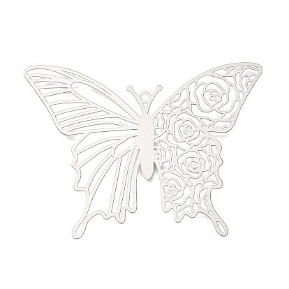 304 из нержавеющей стали большие кулоны, бабочка с подвесками в виде роз, гравированные металлические украшения