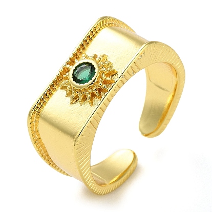 Rack Plating Brass Micro Pave Glass Open Cuff Rings, Sun