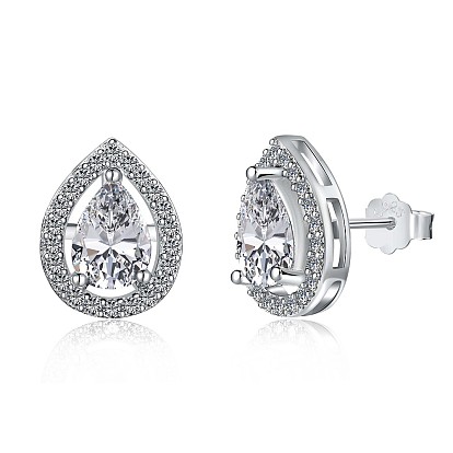 S925 серьги-гвоздики из стерлингового серебра с прозрачным кубическим цирконием, слеза