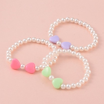 Imitation Pearl Acrylic Beaded Stretch Kids Bracelets, with Opaque Acrylic Beads, 43mm