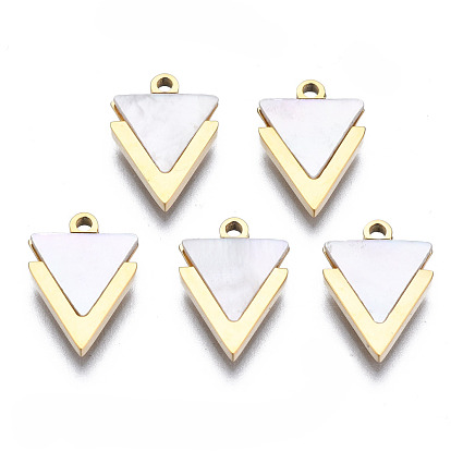 316 Surgical Stainless Steel Charms, with Shell, Real 14K Gold Plated, Triangle