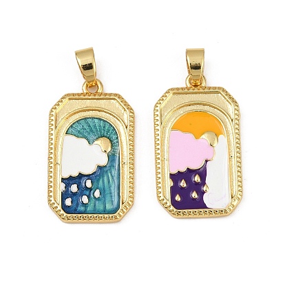 Латунь эмаль подвески, долговечный, без свинца и без кадмия, стойки покрытие, золотые, прямоугольник с подвесками в виде облаков