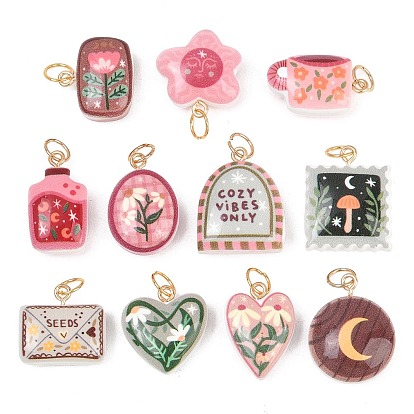 Печатные подвески из непрозрачного акрила, с петлями из нержавеющей стали, золотые