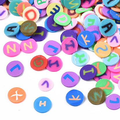 Handmade Polymer Clay Cabochons, Fashion Nail Art Decoration Accessories, Flat Round with Letter