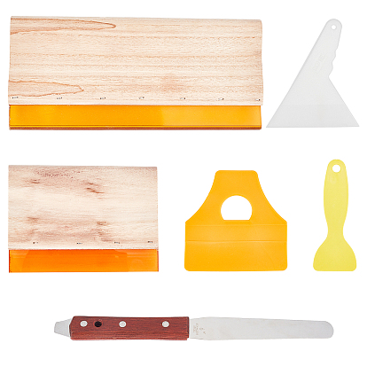 6 Pcs 6 Styles Wearproof Silk Screen Printing Squeegees Blade, Wooden Handle Mayitr Ink Scraper Scratch Board Tools