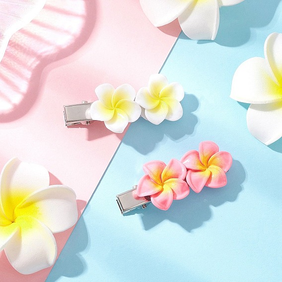 2 шт 2 цвета плюмерия цветок железные плоские заколки для волос из кожи аллигатора, с непрозрачной смолы кабошонов