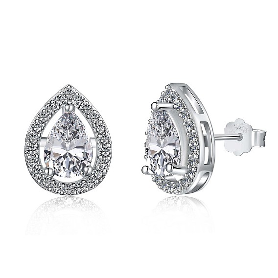 S925 серьги-гвоздики из стерлингового серебра с прозрачным кубическим цирконием, слеза