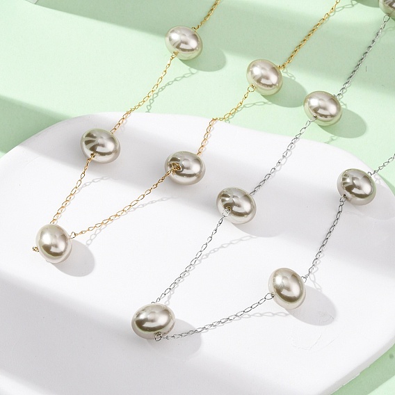 Овальные звенья цепи из искусственного акрилового жемчуга 304 из нержавеющей стали для женщин, ионное покрытие (ip), светло-серые