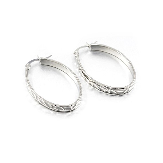 304 boucles d'oreilles en acier inoxydable, boucles d'oreilles hypoallergéniques, ovale, 38x25x4.5 mm, broches: 1.2x0.5 mm