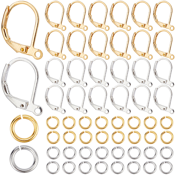 200 шт. 2 цвет латуни серьги с рычагом, с петлями и открытыми кольцами для прыжков 200шт.