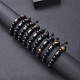 10MM Natural Black Onyx(Dyed & Heated) and Tiger Eye Alphabet Round Braided Bead Adjustable Bracelets for Women