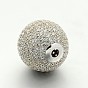 Brass Micro Pave Cubic Zirconia Round Beads, Cadmium Free & Lead Free, 18mm, Hole: 3mm