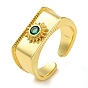 Rack Plating Brass Micro Pave Glass Open Cuff Rings, Sun