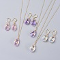 Kits de bijoux, pendentifs et boucles d'oreilles dangle, avec pendentifs en verre, Crochets d'oreille en laiton, chaîne de câble en laiton et fermoirs mousqueton, larme