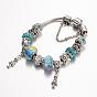 Alloy Rhinestone Bead European Bracelets, with Glass Beads and Brass Chain, 190mm