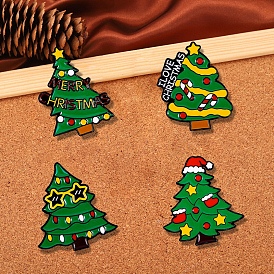 Christmas Tree Alloy Brooches, Black Enamel Pins