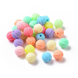 Rubberized Style Acrylic Beads, Grooved Beads, Round